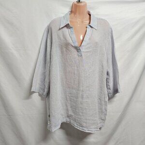 Sigrid Olsen Side Button Popover Top Blouse Women Size 1X White Blue Striped